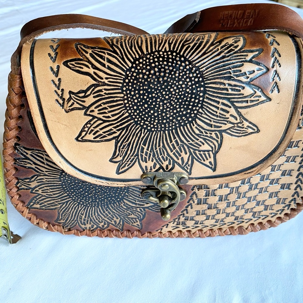 Hand tooled leather purse from Cozumel.